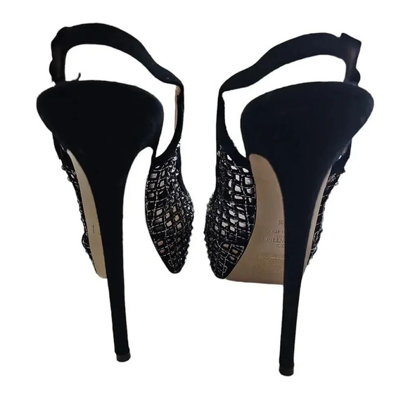 Valentino Garavani Lattice Crystals Slingback Platform Pumps Black Size 7.5 - Picture 7 of 14